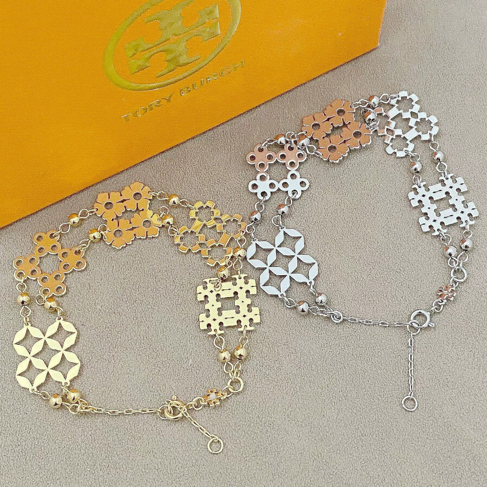 Tory Burch Clover Inlaid Hollow Bracelet Gold Silver